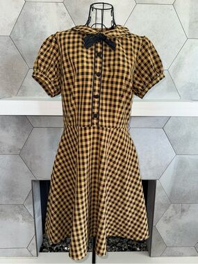 Voodoo Vixen Louise Plaid Collar Brown and Black Prep Rockabilly Dress Size US8
